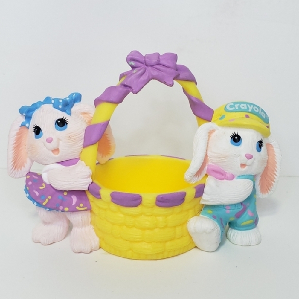 Vintage 1991 Hallmark Easter Crayola‎ Bunny Figurine Bunnies with Basket